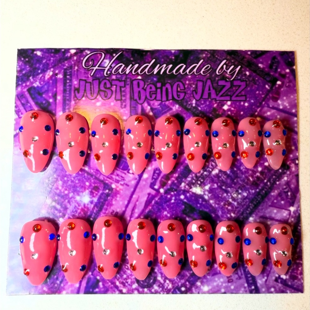 Handmade  Rhinestone Press-On Nail Set Fourth of July Inspired